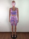 Tie-dye Sleeveless Top Shorts Two Piece Set (including mask) LX-2076