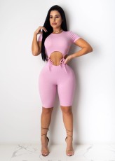 Solid Short Sleeve Sexy Hollow One Piece Rompers TR-1051