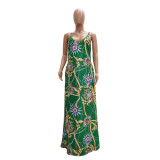 Sexy Printed Spaghetti Strap Maxi Dress Without Mask TR-1053