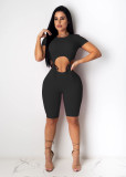 Solid Short Sleeve Sexy Hollow One Piece Rompers TR-1051