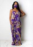 Sexy Printed Spaghetti Strap Maxi Dress Without Mask TR-1053