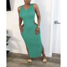 Sexy Solid Sleeveless Split Hollow Long Dress HHF-9017
