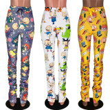 Cartoon Print Ruched Split Stacked Sweatpants HHF-9010