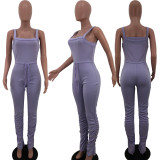 Solid Sleeveless Fitness One Piece Stacked Jumpsuit OJS-9222