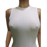 Plus Size Solid Sleeveless Rib Knitted Slim Maxi Dress BGN-095