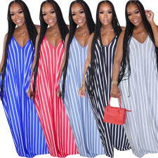 Plus Size 4XL Sexy Striped Sleeveless Maxi Slip Dress SFY-147