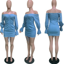 Sexy Denim Off Shoulder Long Sleeve Mini Dress BGN-096