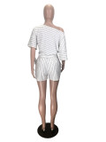 Plus Size 4XL Fashion Striped Loose Short Sleeve Shorts Two Piece Set MX-1131