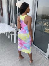 Tie Dye Print Sleeveless Slim Midi Dress SMD-2032