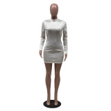 Soid Long Sleeve Backless Mini Dress IV-8109