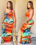 Plus Size Sexy Print Colorful Sleeveless Long Dress MTY-6355-1