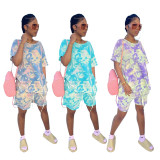 Tie Dye Print Casual Loose Two Piece Shorts Set TR-1058