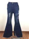 Denim Ripped Hole High Waist Flared Jeans LX-6013