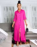 Plus Size 4XL Simple Loose Casual Solid Color Long Shirt Dress SFY-104-1
