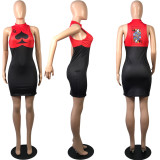 Poker Print Sleeveless Mini Bodycon Dress MIL-138