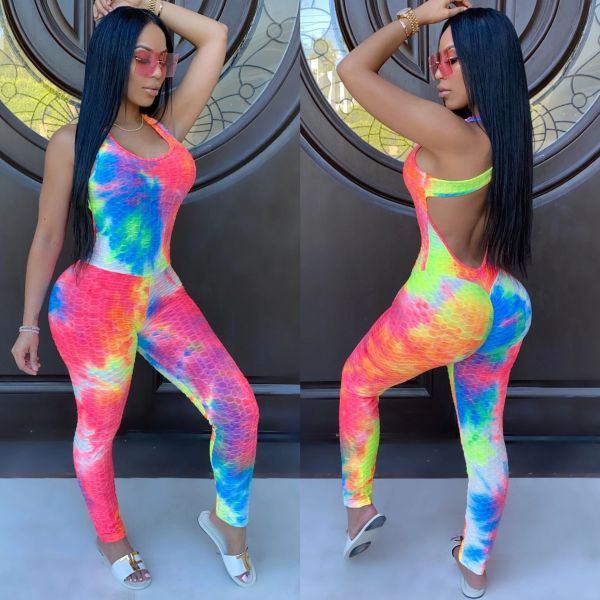 Tie Dye Print Sleeveless Backless Skinny Jumpsuits CHY-1245