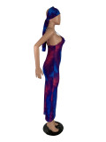 Plus Size Tie Dye Long Slip Dress With Headscarf FNN-8515