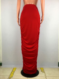 Solid High Waist Ruched Sexy Slim Long Skirt SMD-2027