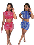 Sexy Printed Crop Top Shorts Two Piece Sets MK-3014