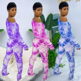 Tie Dye Long Sleee Stacked Pants 2 Piece Sets ARM-8210