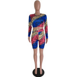 Colorful Snake Skin Print Two Piece Shorts Set ARM-8209