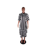 Casual Loose Striped Turndown Collar Shirt Dress BS-1221