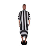 Casual Loose Striped Turndown Collar Shirt Dress BS-1221
