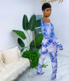 Tie Dye Long Sleee Stacked Pants 2 Piece Sets ARM-8210