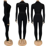 Solid Long Sleeve Tight Two Piece Pants Set FNN-8516