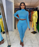 Solid Long Sleeve Tight Two Piece Pants Set FNN-8516