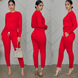 Casual Solid Long Sleeve Stacked Pants 2 Piece Sets TE-4073