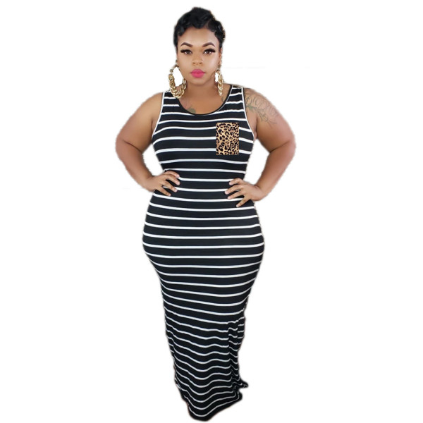 Plus Size 4XL Striped Sleeveless Maxi Dress AWF-0002