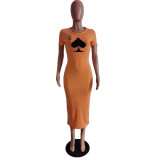 Plus Size 4XL Poker Print Short Sleeve Slim Maxi Dress AWF-0012