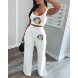 Lips Print Tank Top Long Pants Two Piece Suits YFS-3539