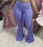 Solid High Waist Long Tight Flared Pants TK-6108