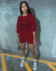 Solid Color Letter Printing Casual Two Piece Set MYP-8931