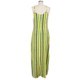 Colorful Striped V Neck Spaghetti Strap Loose Maxi Dress SMR-9661