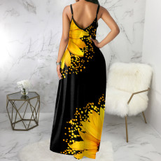 Sexy Flower Print Sleeveless Loose Maxi Slip Dress SMR-9673