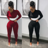 Casual Ribbed Long Sleeve Two Piece Pants Set LM-8172