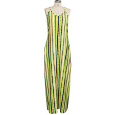 Colorful Striped V Neck Spaghetti Strap Loose Maxi Dress SMR-9661