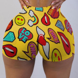 Plus Size Sexy Lips Printed Skinny Mini Shorts LUO-3093