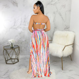 Sexy Printed Strapless High Split Maxi Dress SMR-9655