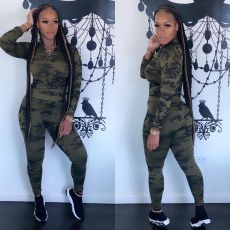 Camo Print Long Sleeve Tight Two Piece Pants Set MOF-5172