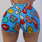 Plus Size Sexy Lips Printed Skinny Mini Shorts LUO-3093