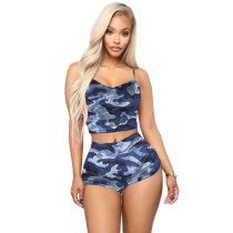 Camo Print Cami Top And Shorts Two Piece Suits HTF-6026