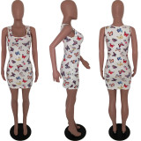 Butterfly Print Sleeveless Slim Mini Dress HTF-6023