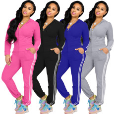 Casual Hooded Zipper Long Sleeve 2 Piece Pants Suit XMY-9256