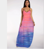 Tie Dye Print Spaghetti Strap Loose Maxi Dress SHA-6166