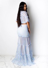 Sexy Striped Chiffon Long Skirt Two Piece Sets SFY-800