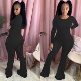 Plus Size 4XL Solid Long Sleeve Flared Jumpsuit WUM-872